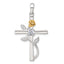 Sterling Silver E-Coat Polished Cross with CZ and Gold-tone Rose Pendant