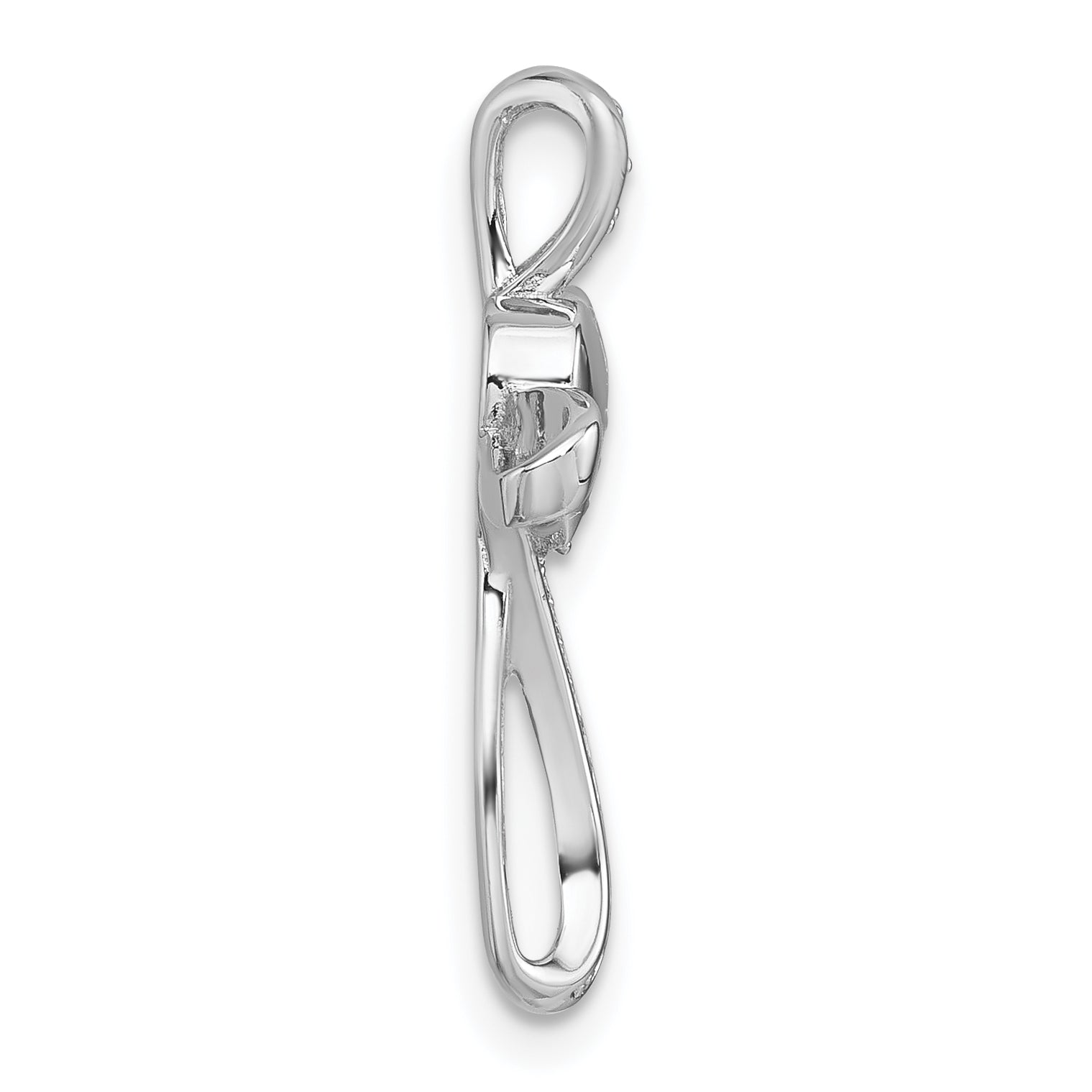 Sterling Silver Rhodium-plated Polished CZ Heart CroSterling Silver Chain Slide Pendant Secondary image