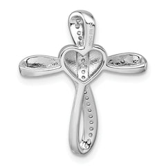 Sterling Silver Rhodium-plated Polished CZ Heart Cross Chain Slide Pendant