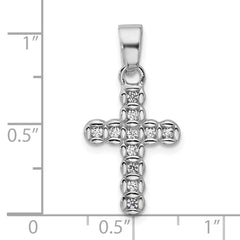 Sterling Silver Rhodium-plated CZ Polished Cross Pendant