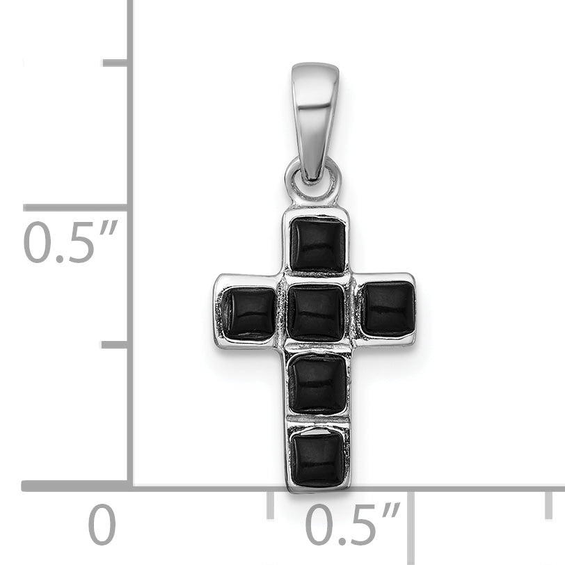 Sterling Silver Rhodium-plated Polished Onyx Latin Cross Pendant