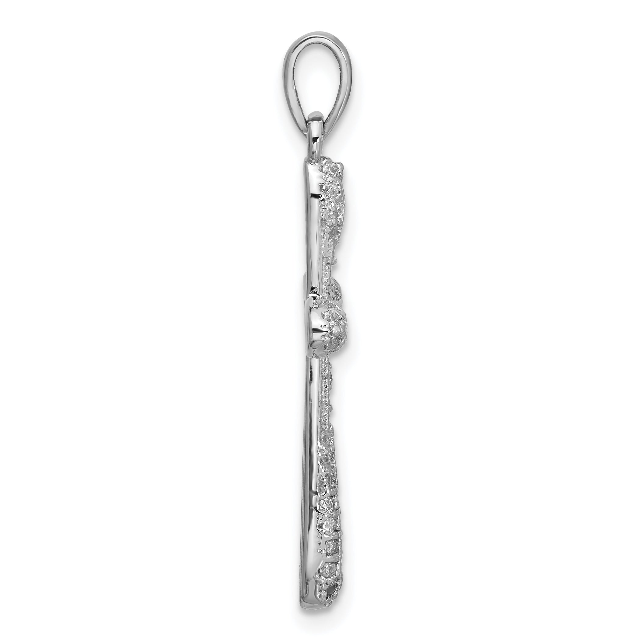 Sterling Silver Rhodium-plated Pave CZ Polished CroSterling Silver Pendant Secondary image