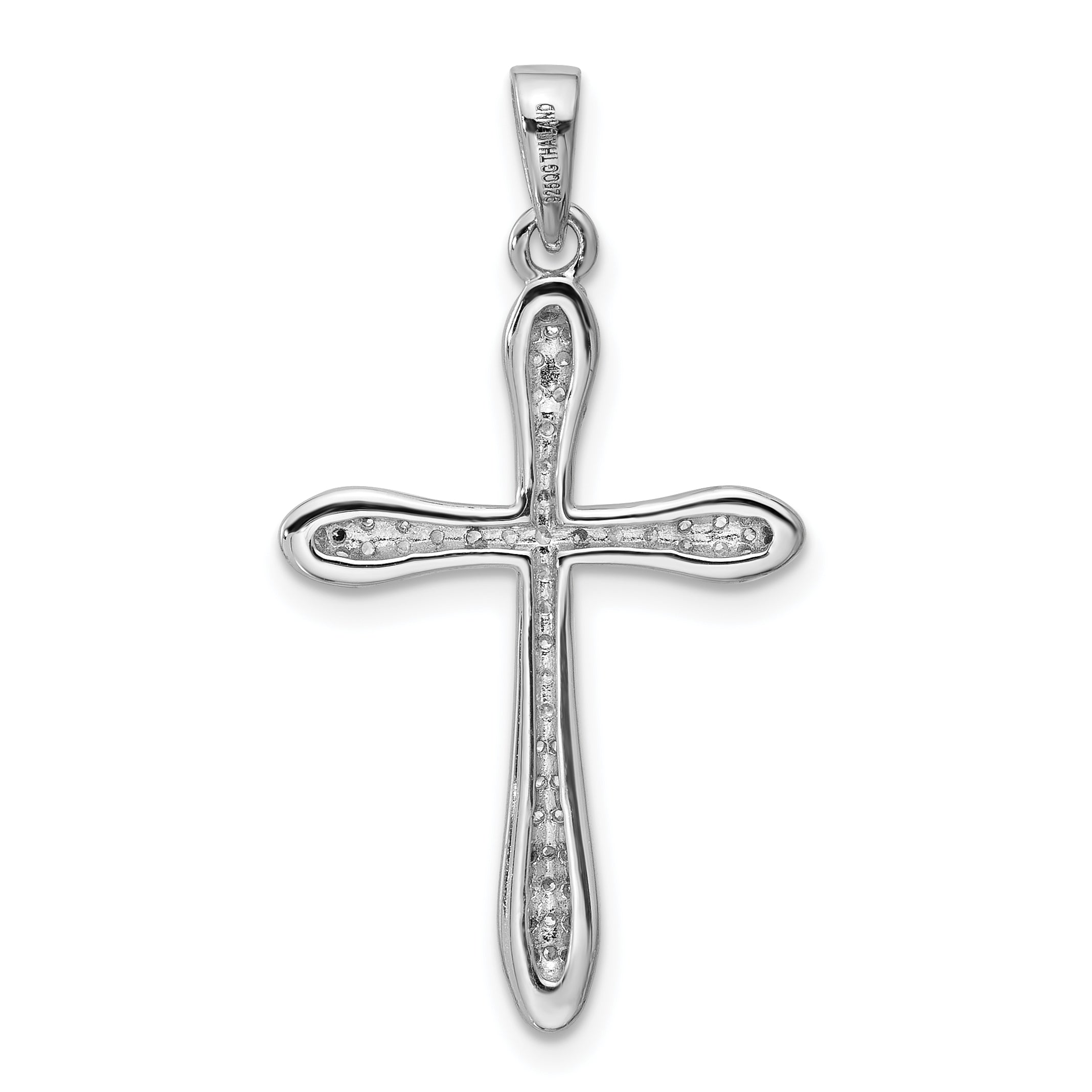 Sterling Silver Rhodium-plated Pave CZ Polished Cross Pendant
