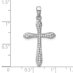 Sterling Silver Rhodium-plated Pave CZ Polished Cross Pendant