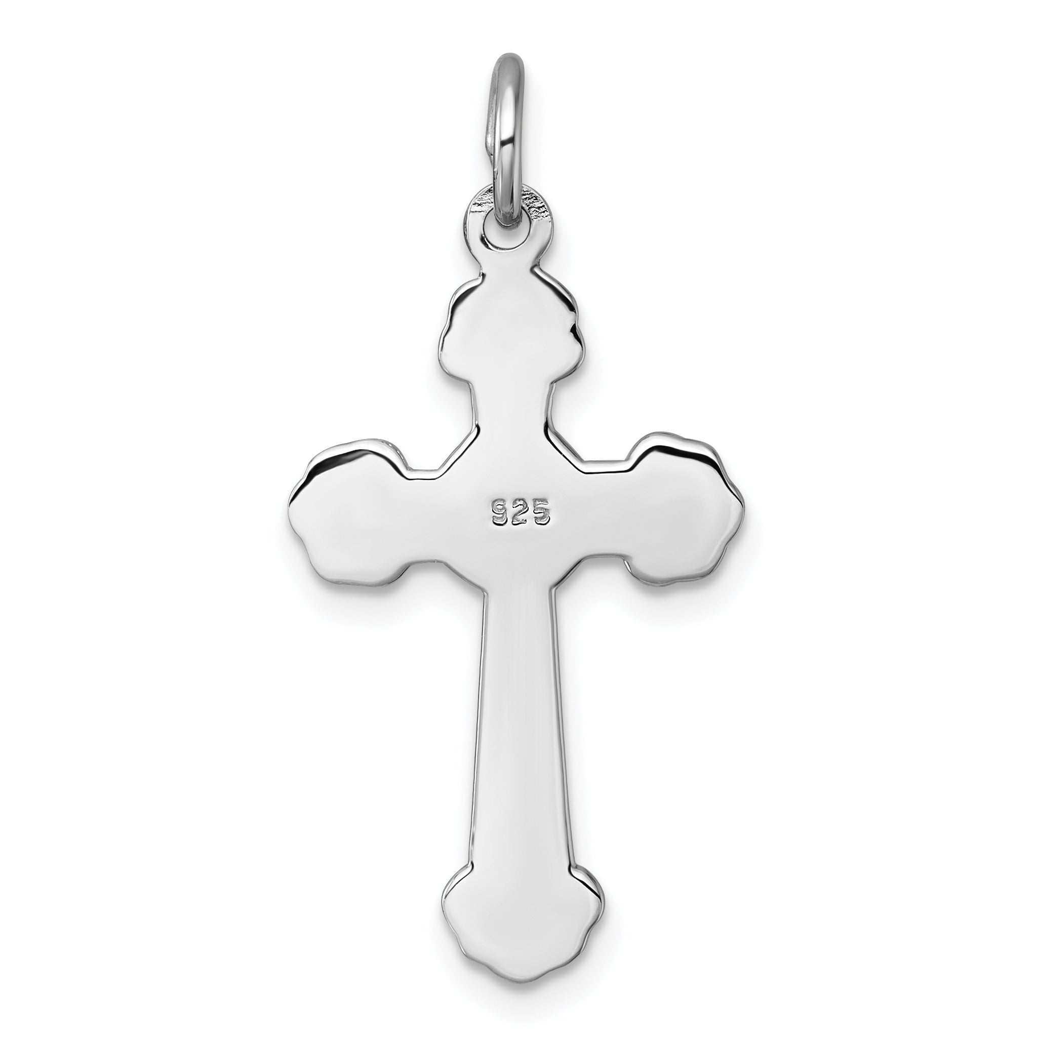Sterling Silver Rhodium-plated Polished Fancy Budded Cross Pendant