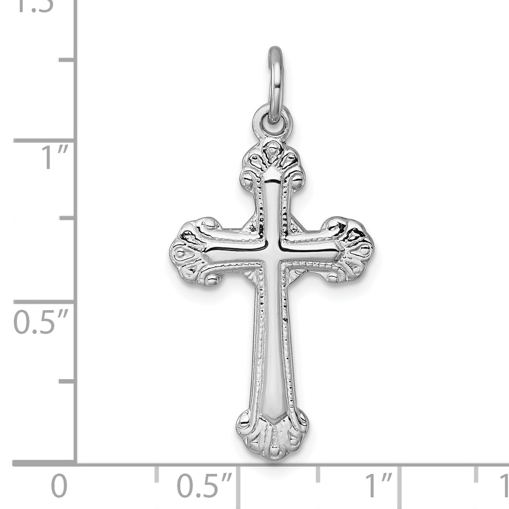 Sterling Silver Rhodium-plated Polished Fancy Budded Cross Pendant