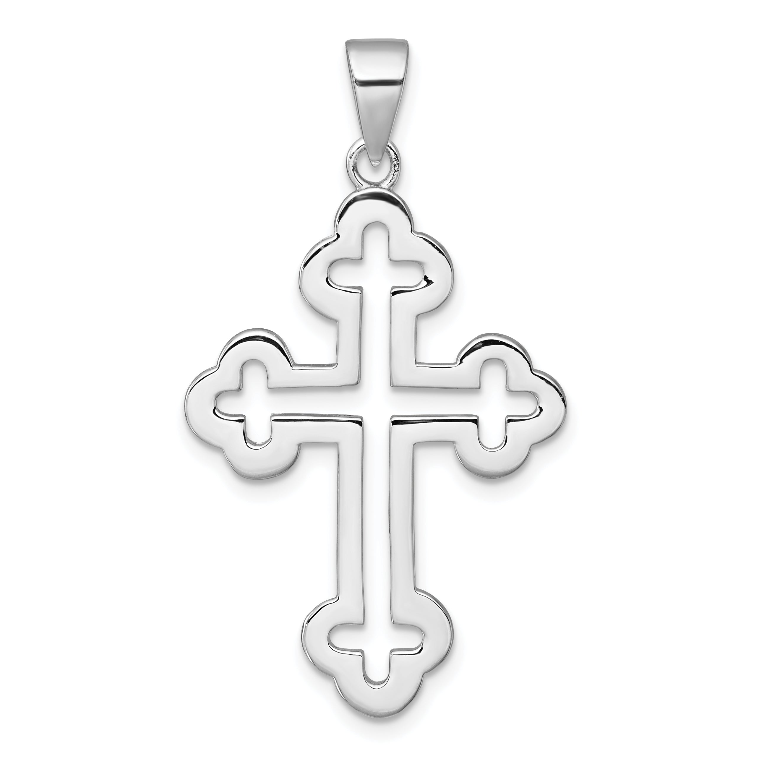 Sterling Silver Rhodium-plated Polished Cutout Budded Cross Pendant Main image