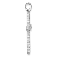 Sterling Silver Rhodium-plated Polished Pave CZ Latin Cross Pendant