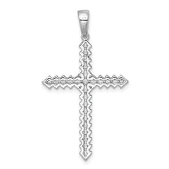 Sterling Silver Rhodium-plated Polished Pave CZ Latin Cross Pendant