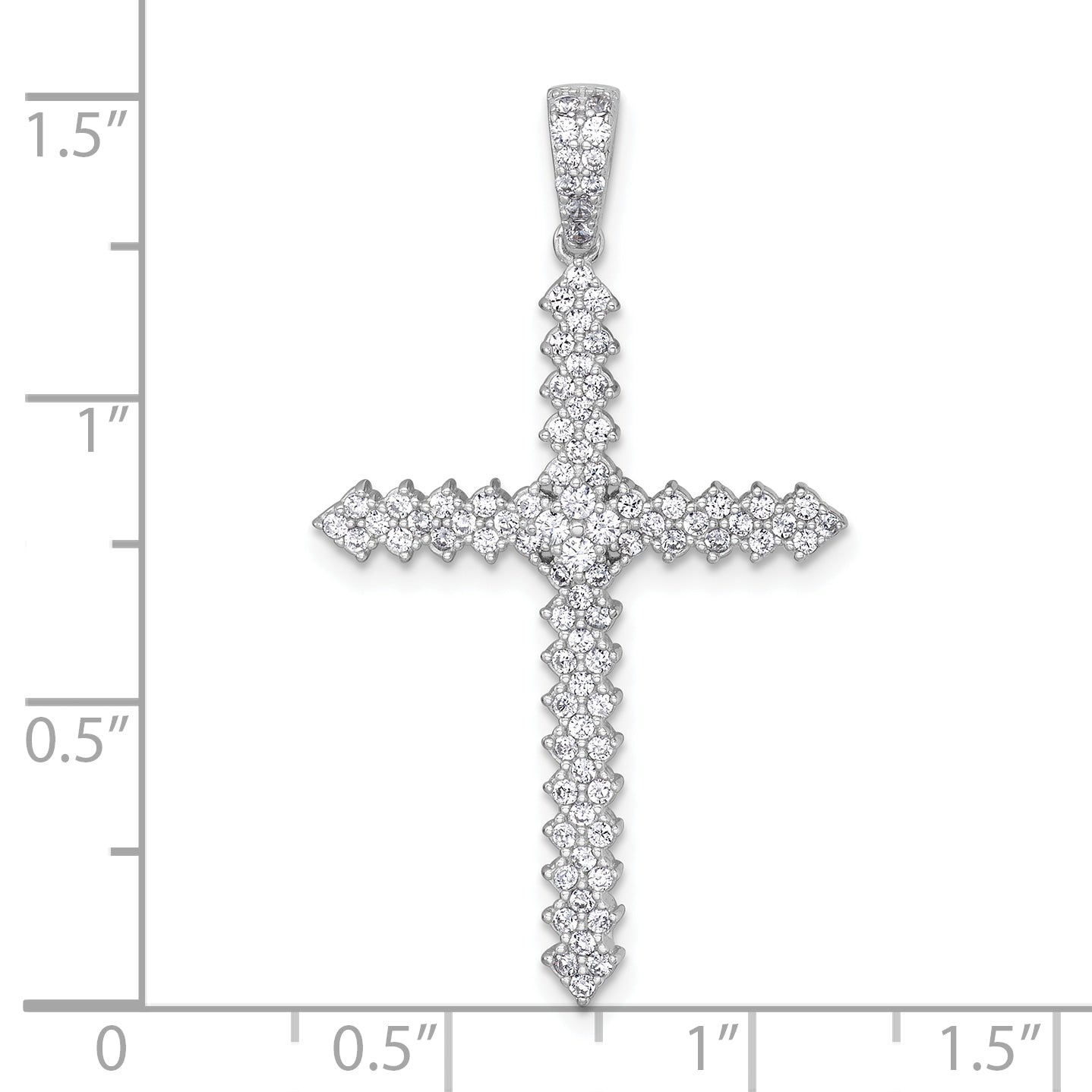 Sterling Silver Rhodium-plated Polished Pave CZ Latin Cross Pendant