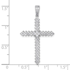 Sterling Silver Rhodium-plated Polished Pave CZ Latin Cross Pendant
