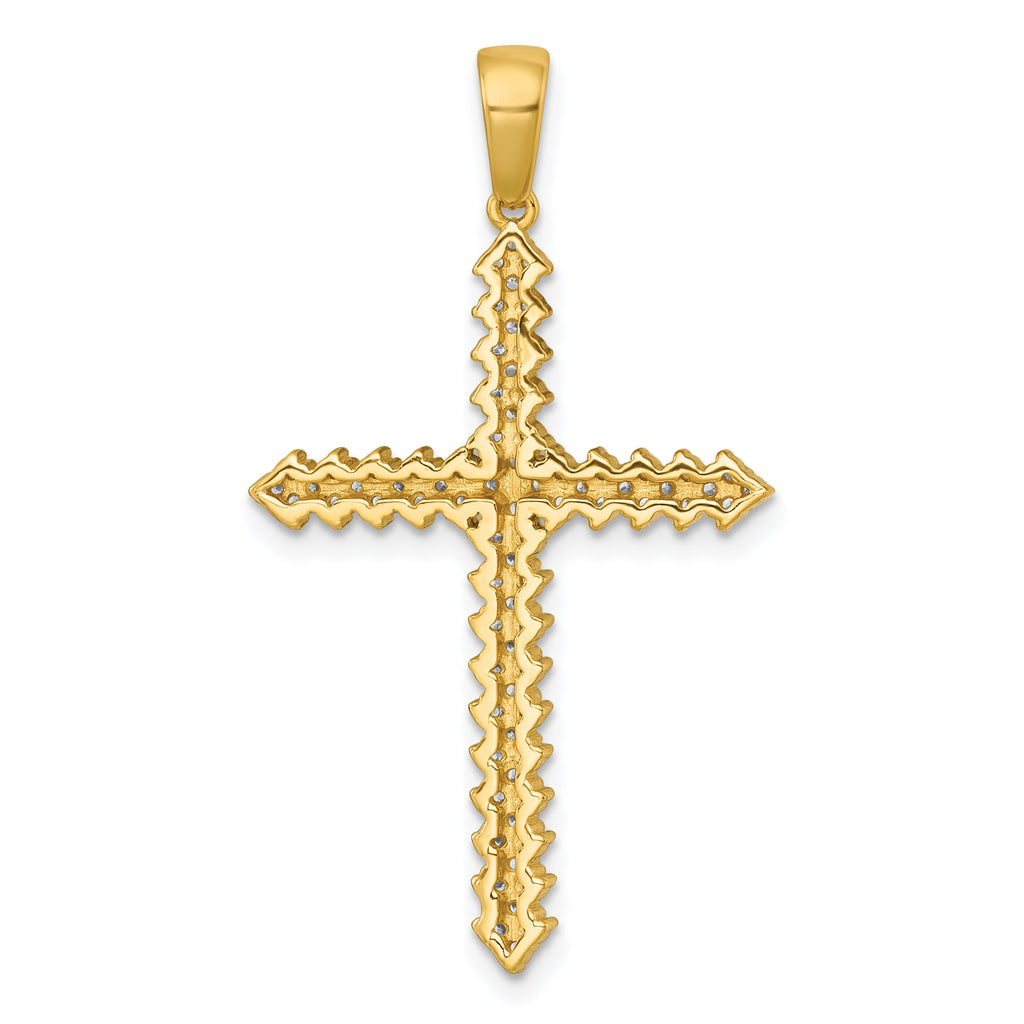 Sterling Silver Gold-Tone Polished Pave CZ Latin Cross Pendant