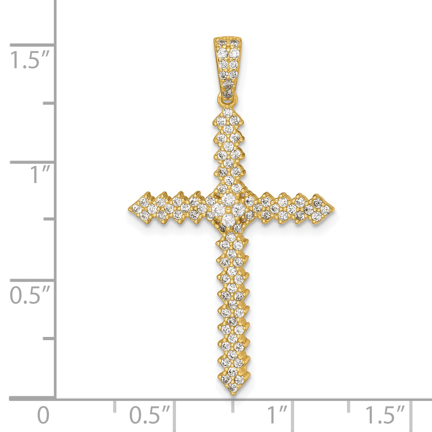 Sterling Silver Gold-Tone Polished Pave CZ Latin Cross Pendant