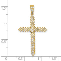 Sterling Silver Gold-Tone Polished Pave CZ Latin Cross Pendant