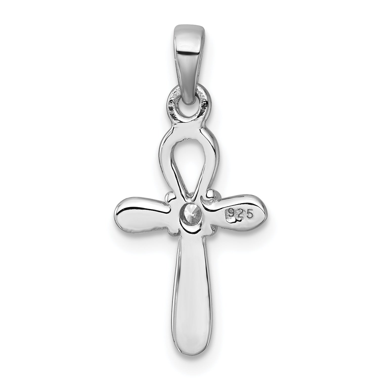 Sterling Silver Rhodium-plated Polished CZ Cross Pendant