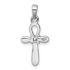 Sterling Silver Rhodium-plated Polished CZ Cross Pendant