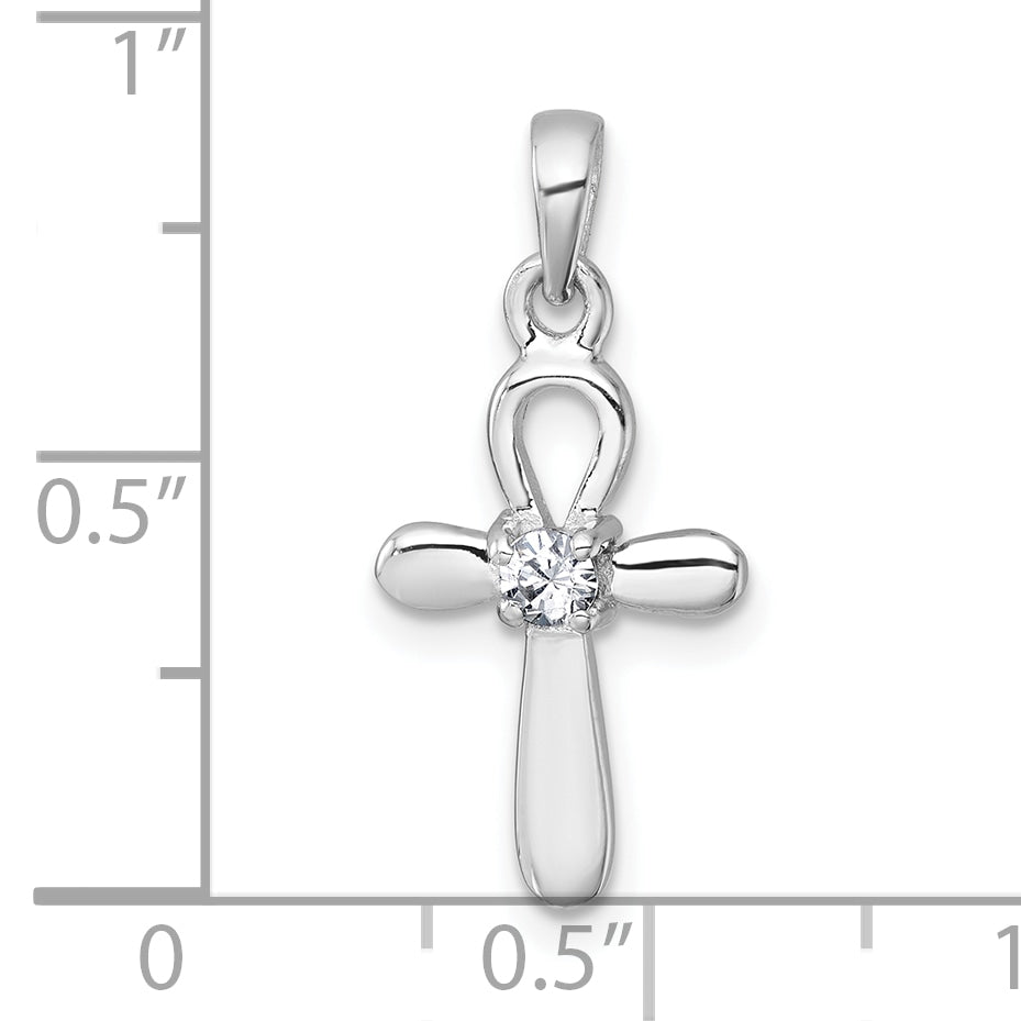 Sterling Silver Rhodium-plated Polished CZ Cross Pendant