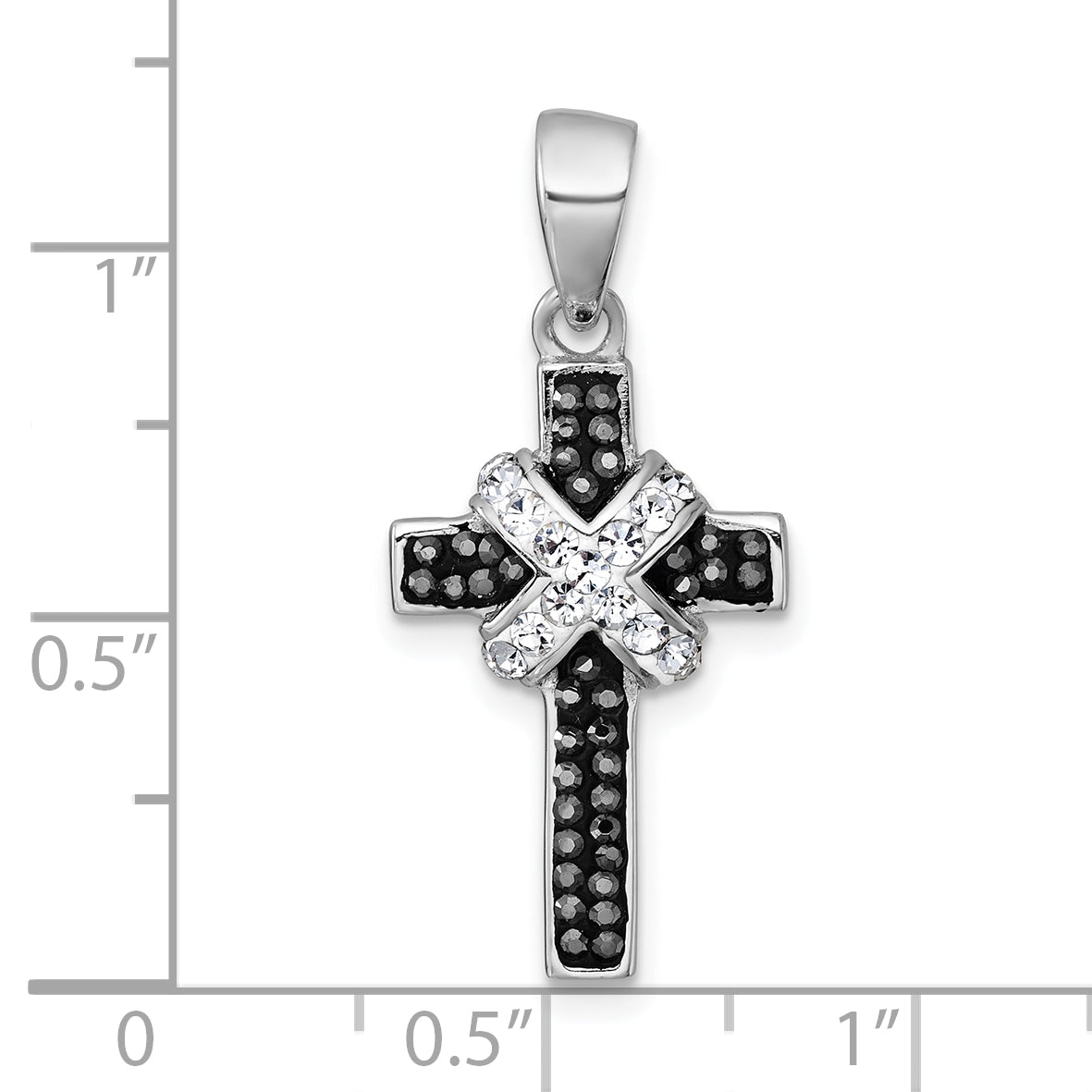sterling Silver Rhodium-plated Black And White Crystal -X- Cross Pendant