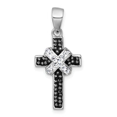 sterling Silver Rhodium-plated Black And White Crystal -X- Cross Pendant