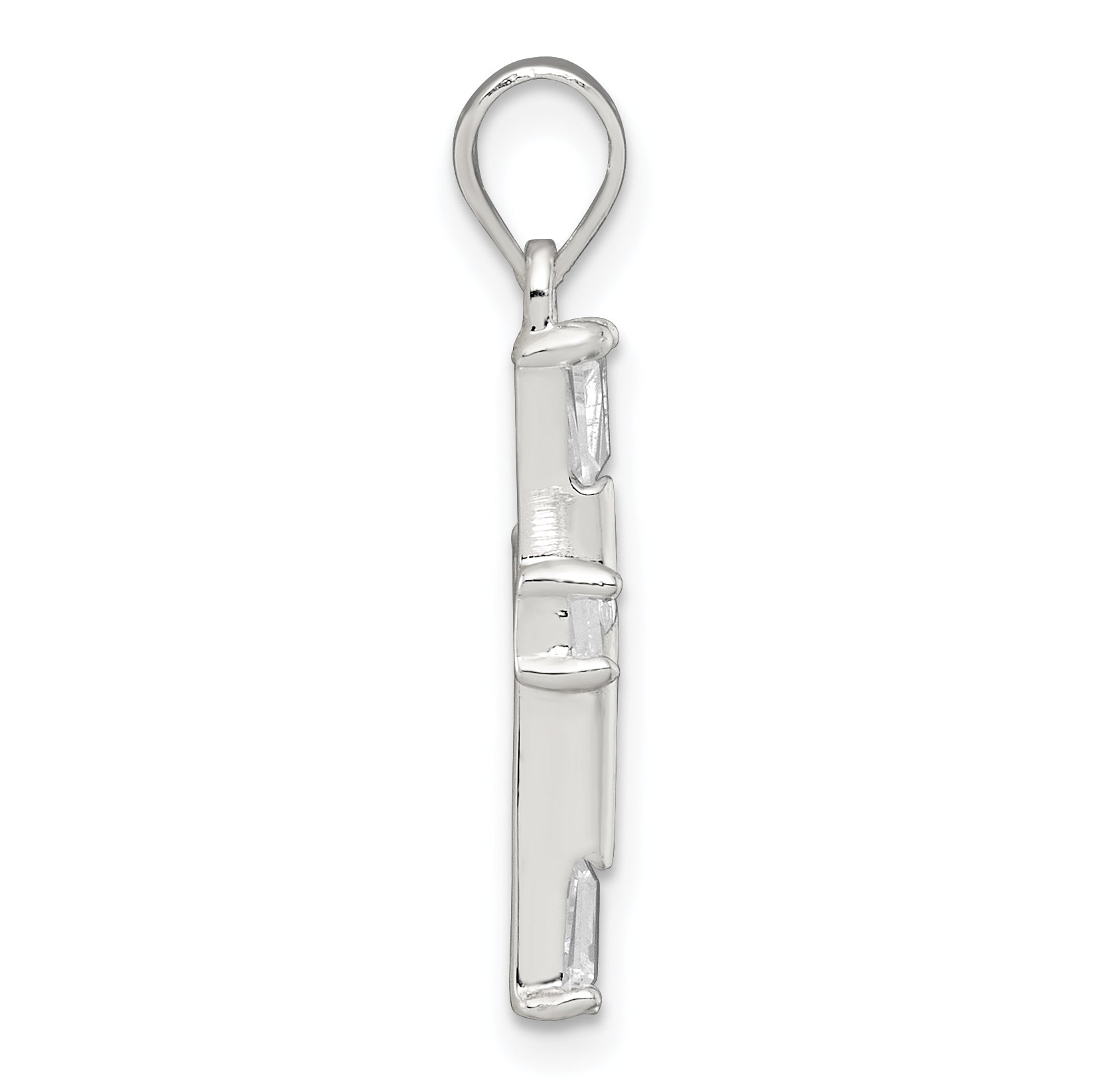 Sterling Silver Polished Tapered Baguette CZ CroSterling Silver Pendant Secondary image