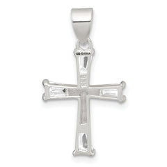 Sterling Silver Polished Tapered Baguette CZ Cross Pendant