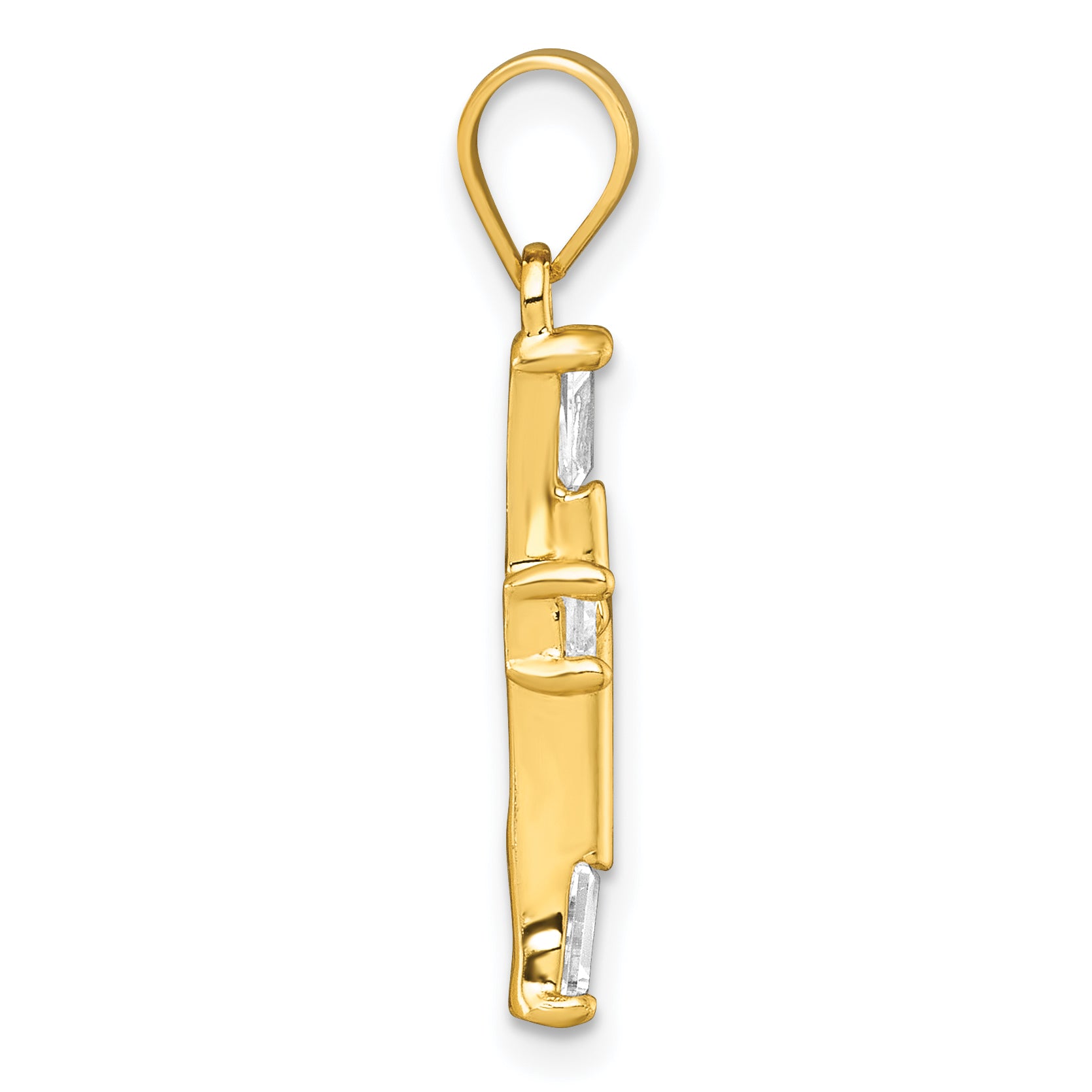 Sterling Silver Gold-tone Polished Tapered Baguette CZ CroSterling Silver Pendant Secondary image