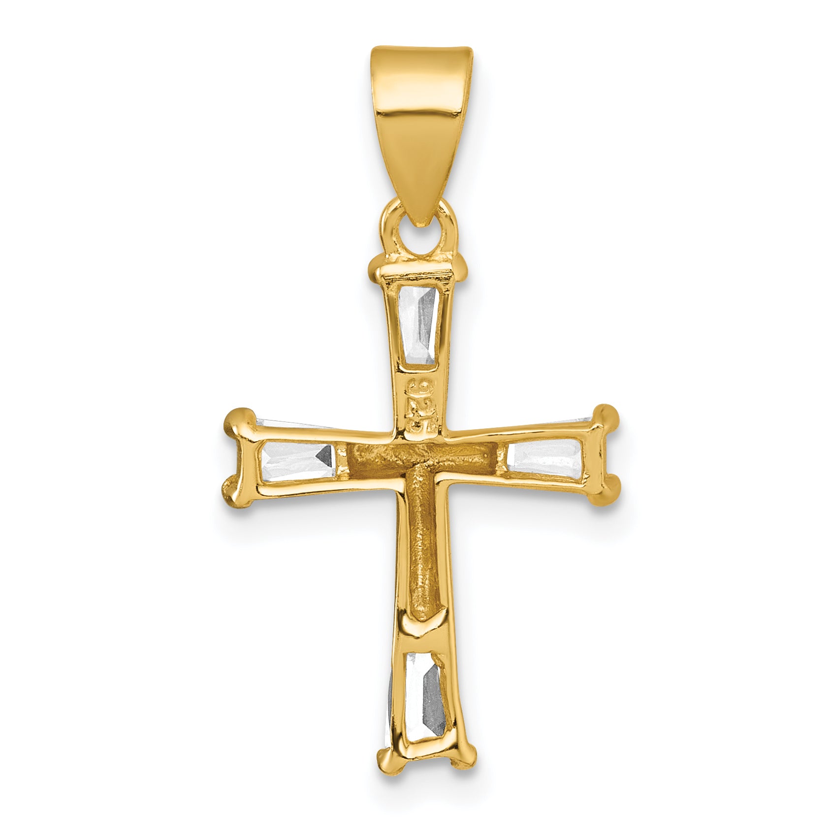Sterling Silver Gold-tone Polished Tapered Baguette CZ Cross Pendant