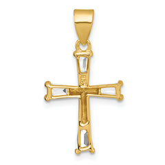 Sterling Silver Gold-tone Polished Tapered Baguette CZ Cross Pendant