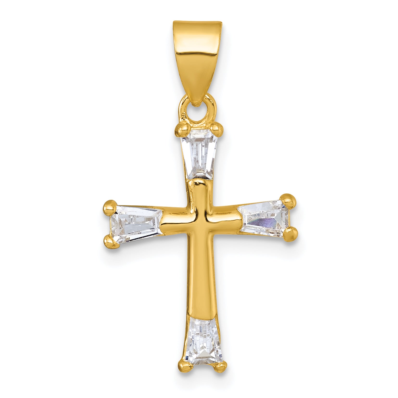 Sterling Silver Gold-tone Polished Tapered Baguette CZ Cross Pendant Main image