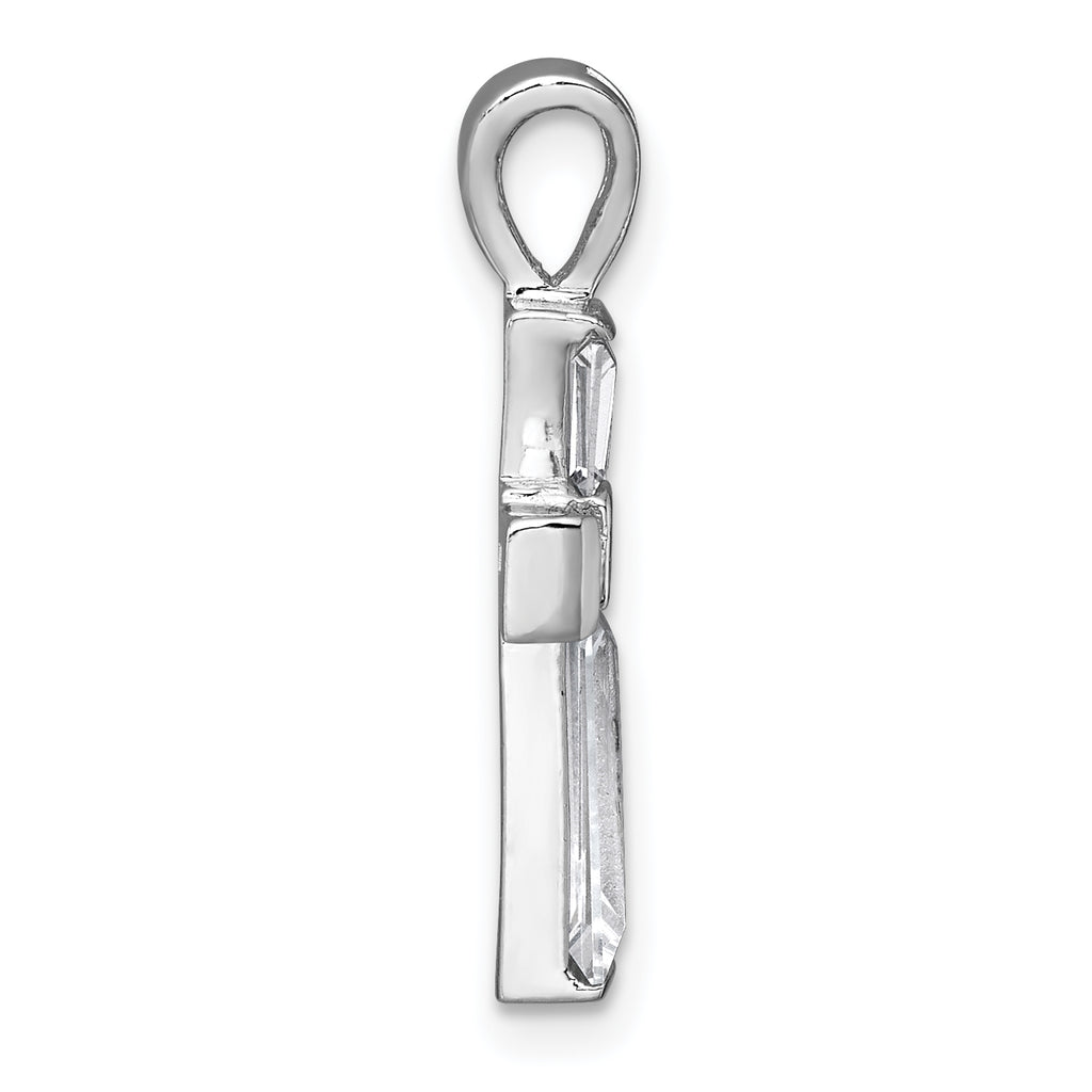 Sterling Silver Rhodium-plated Polished Baguette CZ Cross Pendant