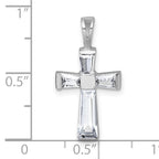 Sterling Silver Rhodium-plated Polished Baguette CZ Cross Pendant