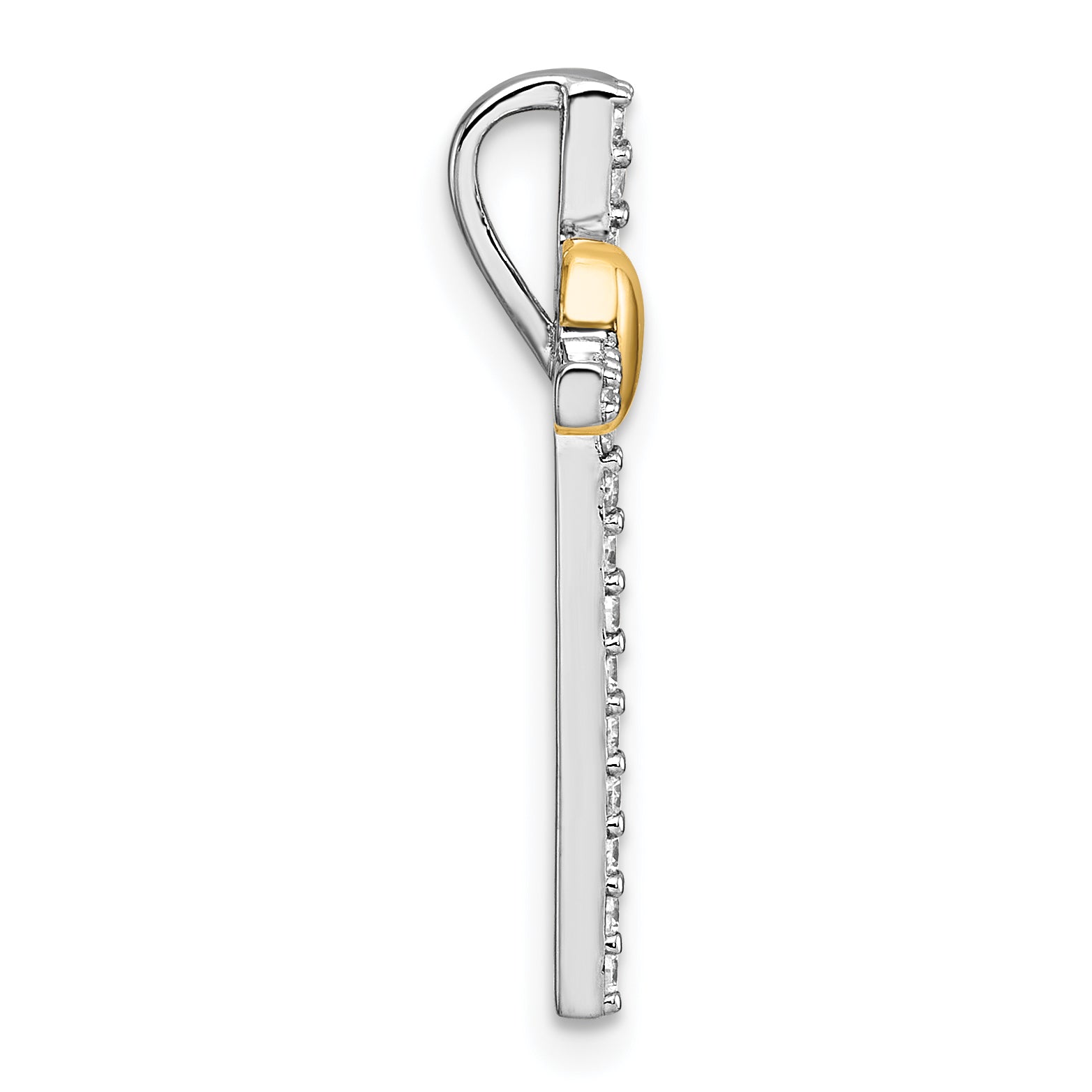 Sterling Silver Rhodium-plated with Gold-plated Heart Polished CZ Cross Chain Slide Pendant