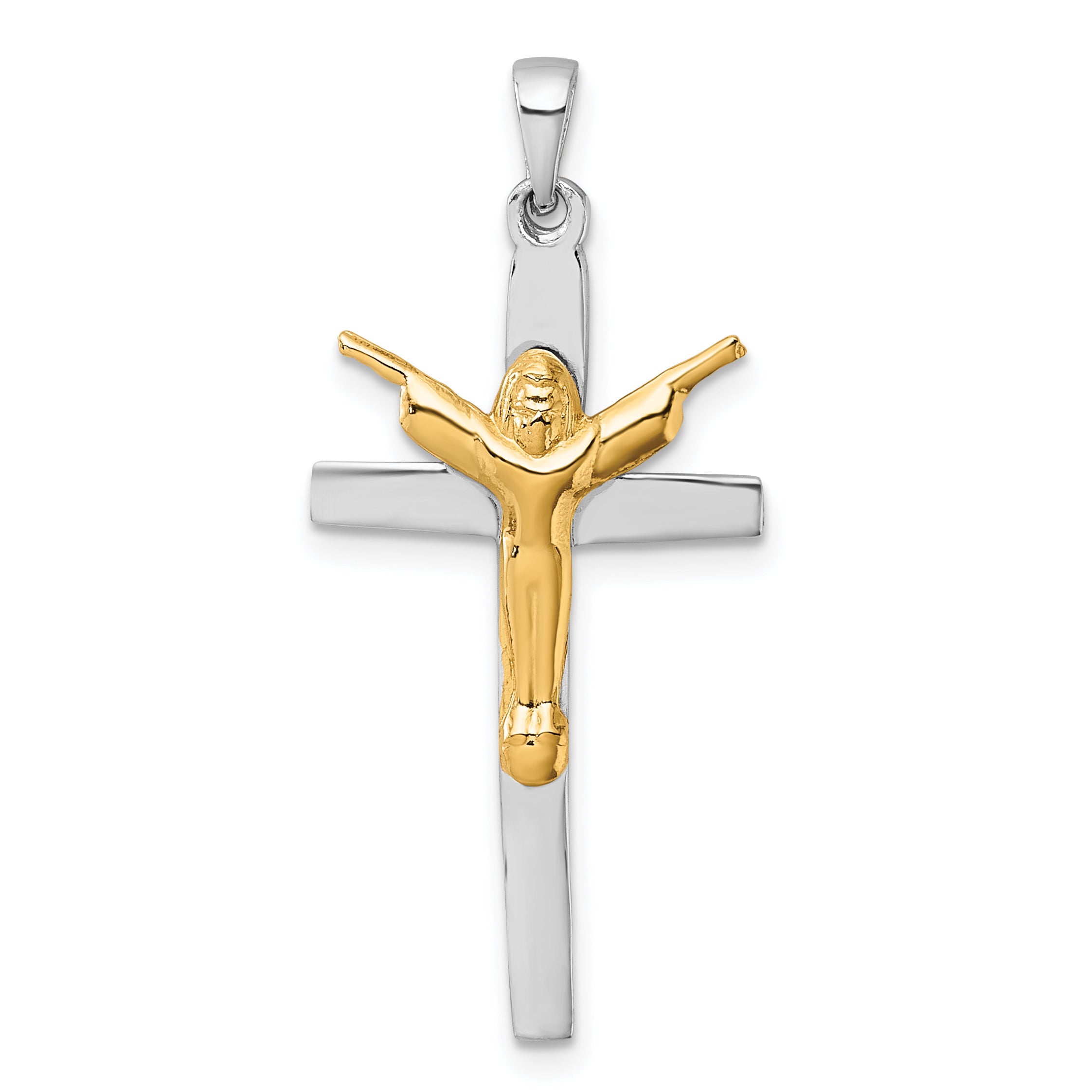 Sterling Silver Rhodium-plated Gold-tone Crucifix with Raised Arms Pendant Main image