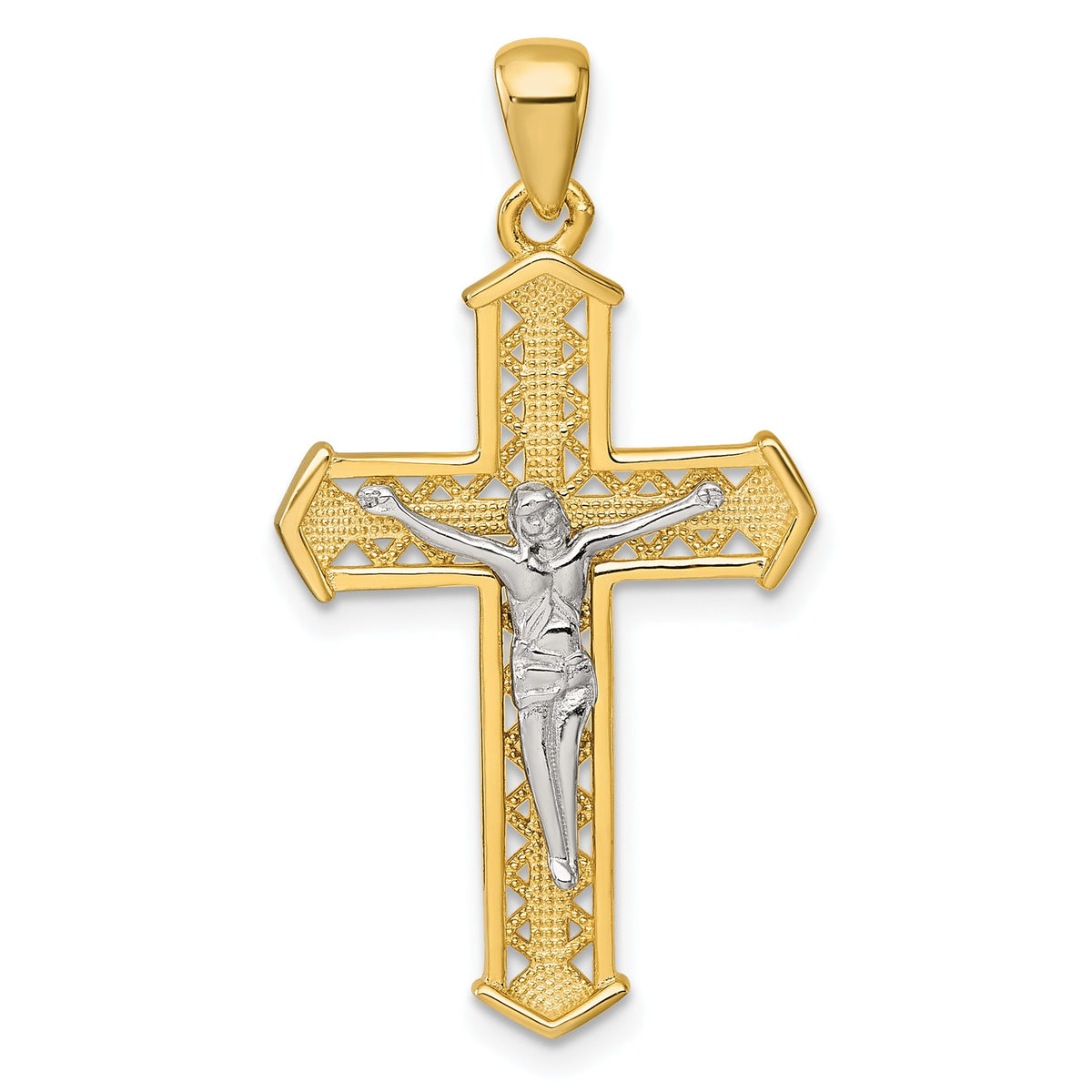 Crucifix Cross Pendant in Gold-Plated Sterling Silver, 35mm Textured - Sophia Jewelers Main image