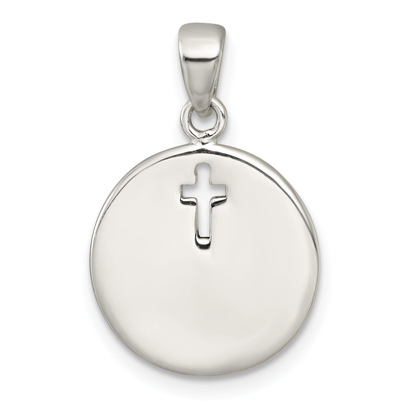 Sterling Silver Polished Black Enamel EVERY DAY IS A GIFT FROM GOD Cut Out Cross Disc Pendant