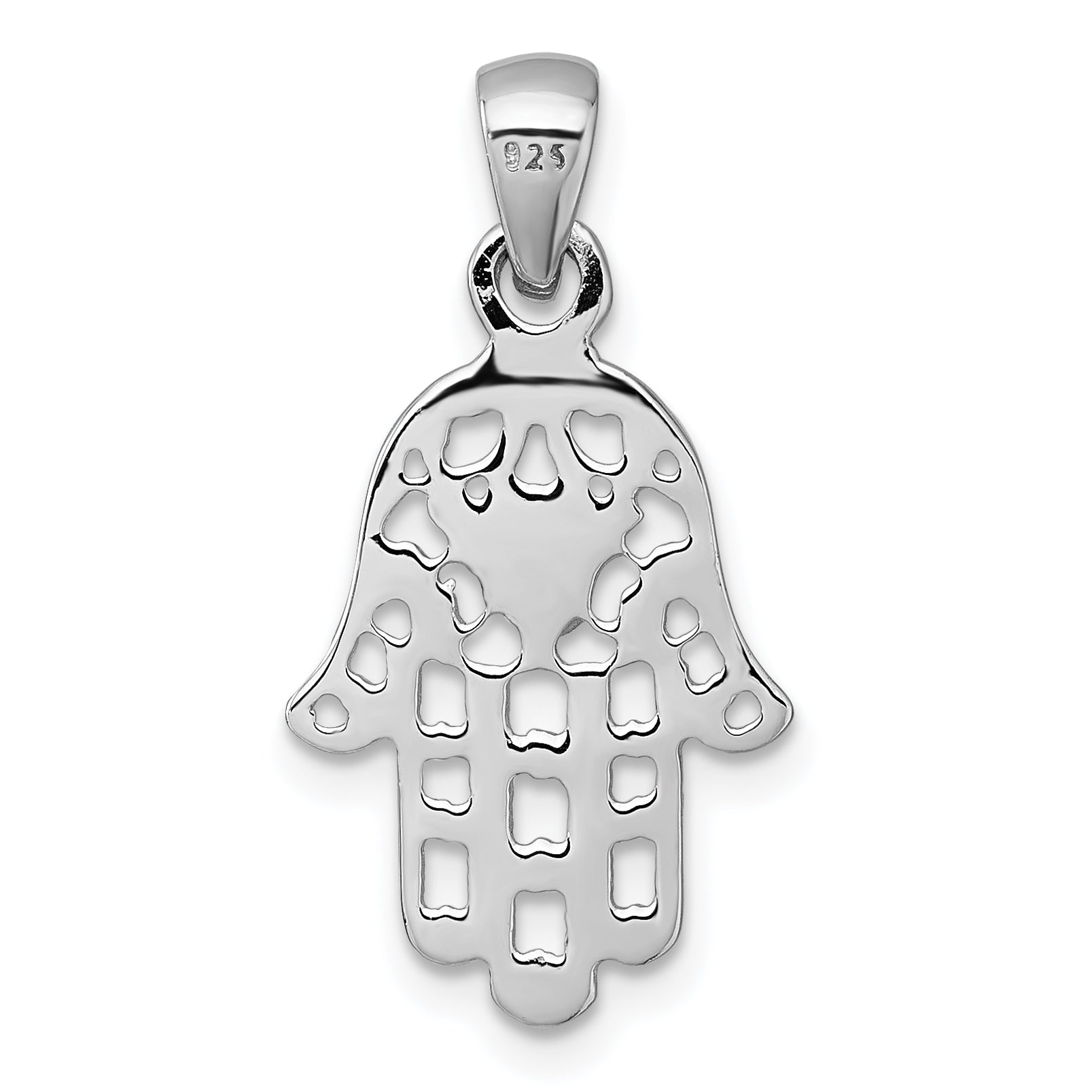 Sterling Silver Rhodium-plated Polished And Textured Pierced Hamsa Pendant