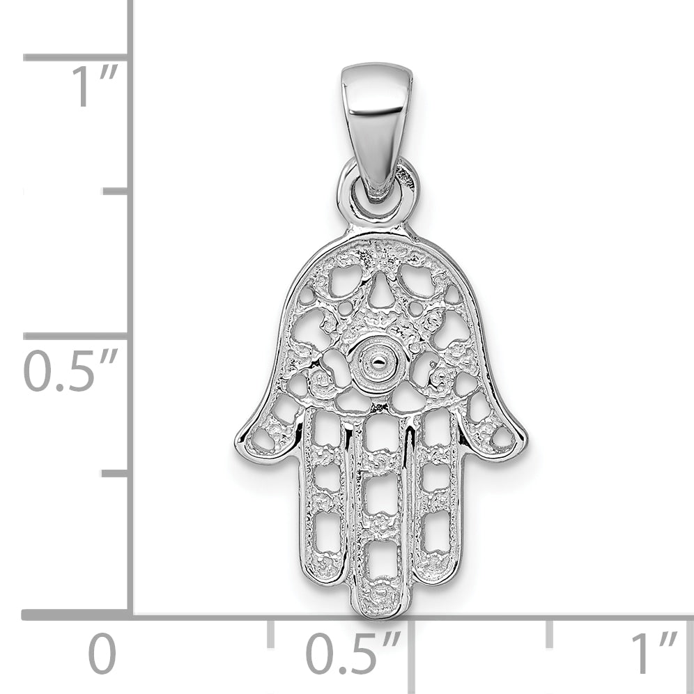 Sterling Silver Rhodium-plated Polished And Textured Pierced Hamsa Pendant