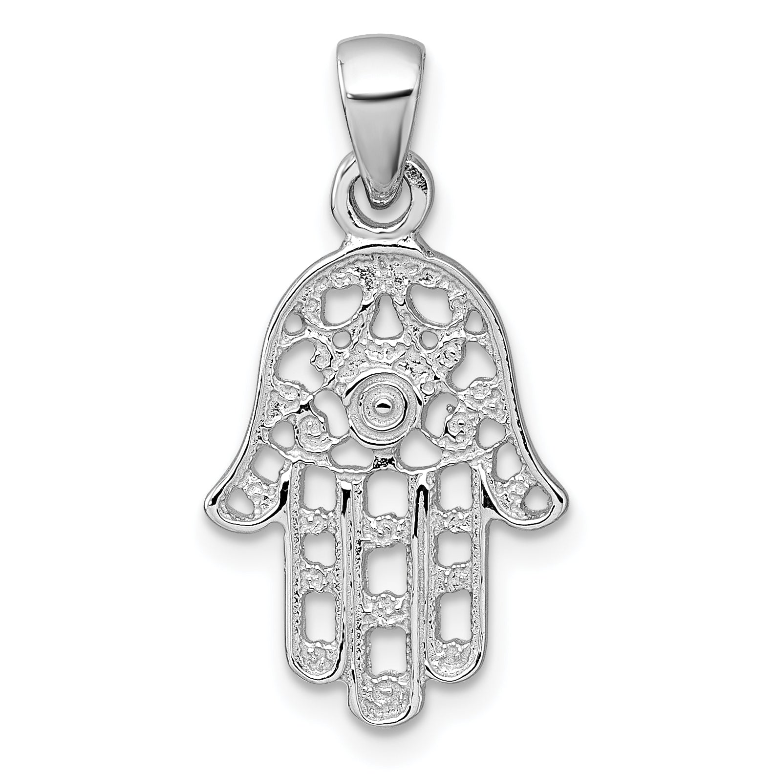 Sterling Silver Rhodium-plated Polished And Textured Pierced Hamsa Pendant