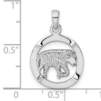 Sterling Silver Rhodium-plated Polished Reversible Aries Ram in Circle Zodiac Pendant
