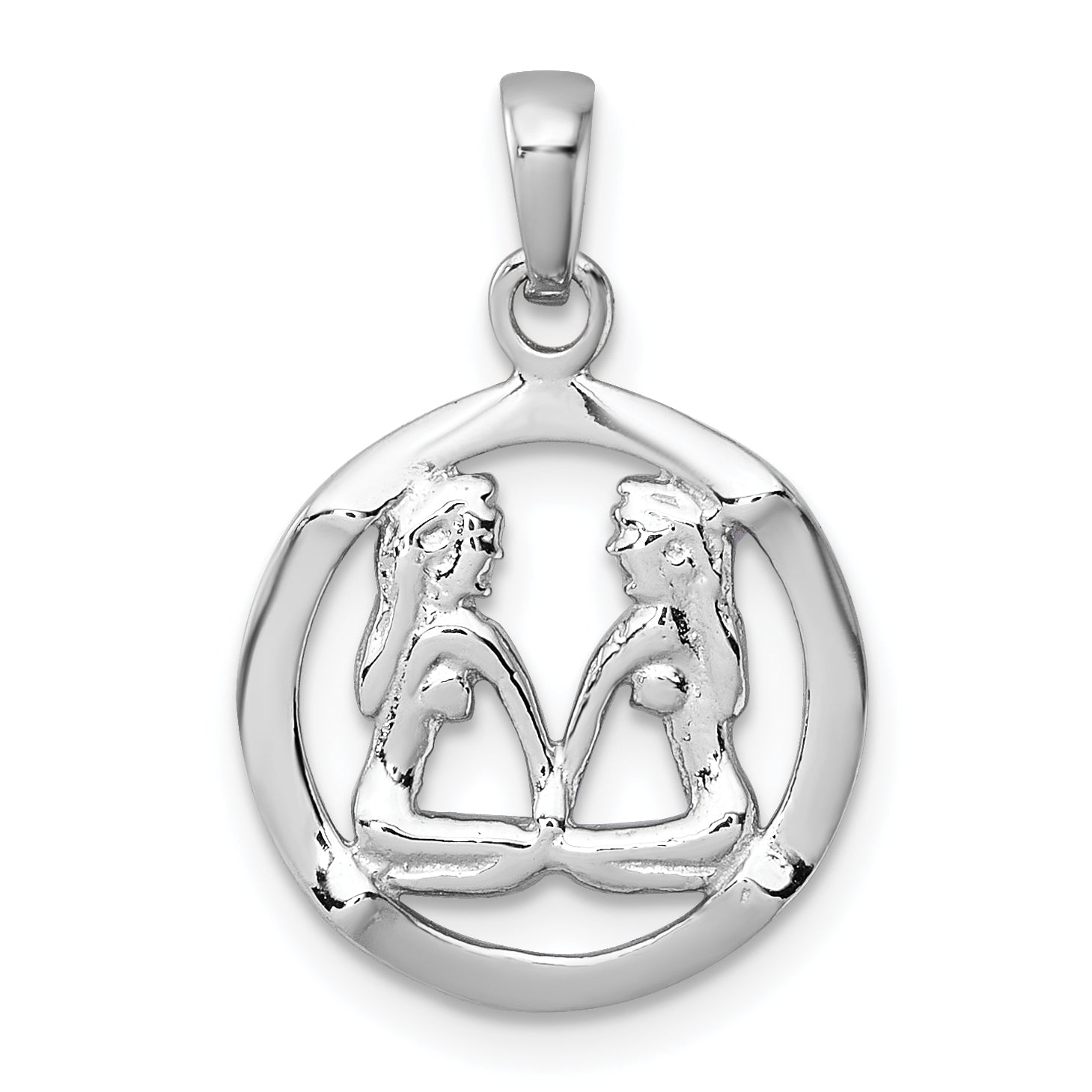 Sterling Silver Rhodium-plated Polished Reversible Gemini Twins in Circle Zodiac Pendant Main image