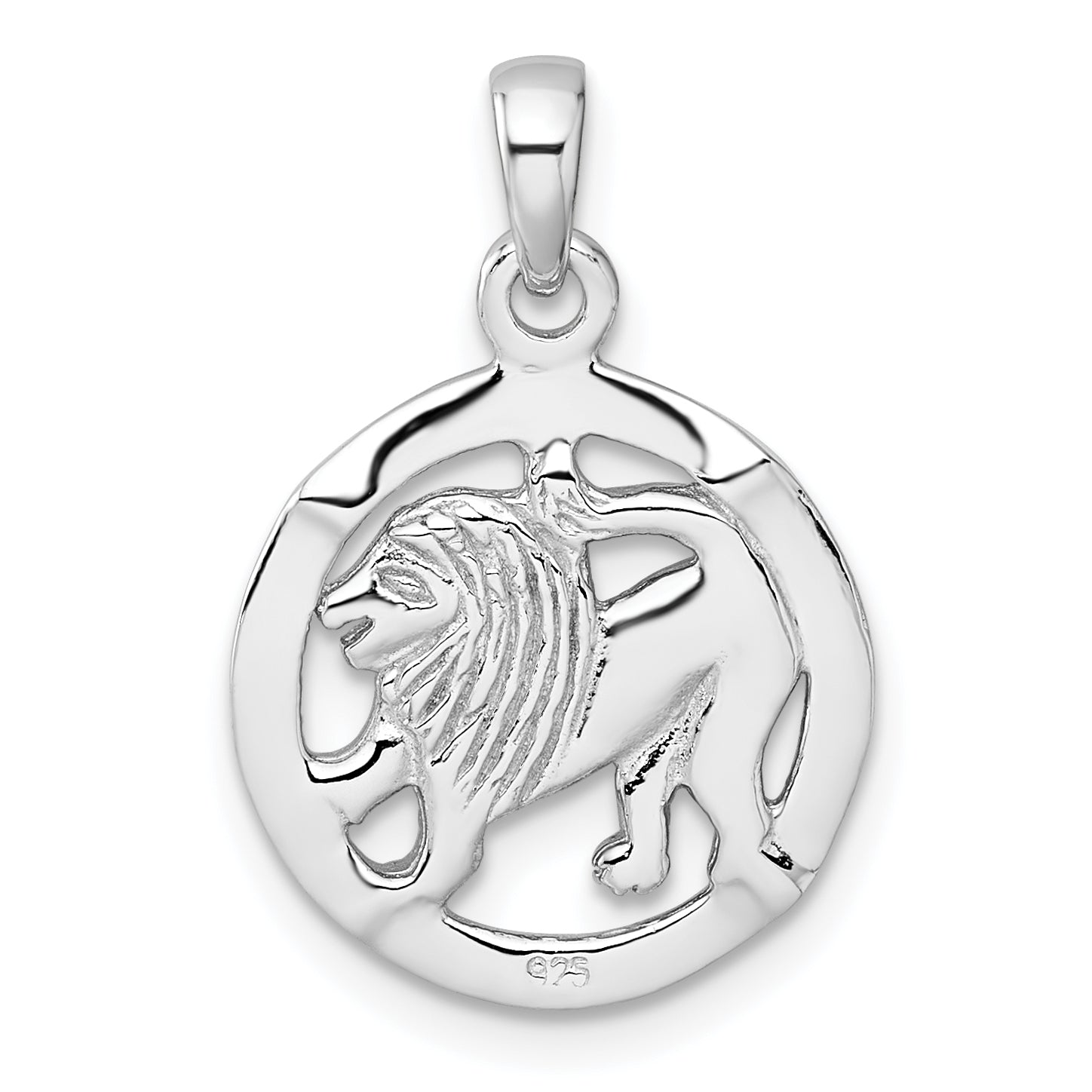 Sterling Silver Rhodium-plated Polished Reversible Leo Lion in Circle Zodiac Pendant