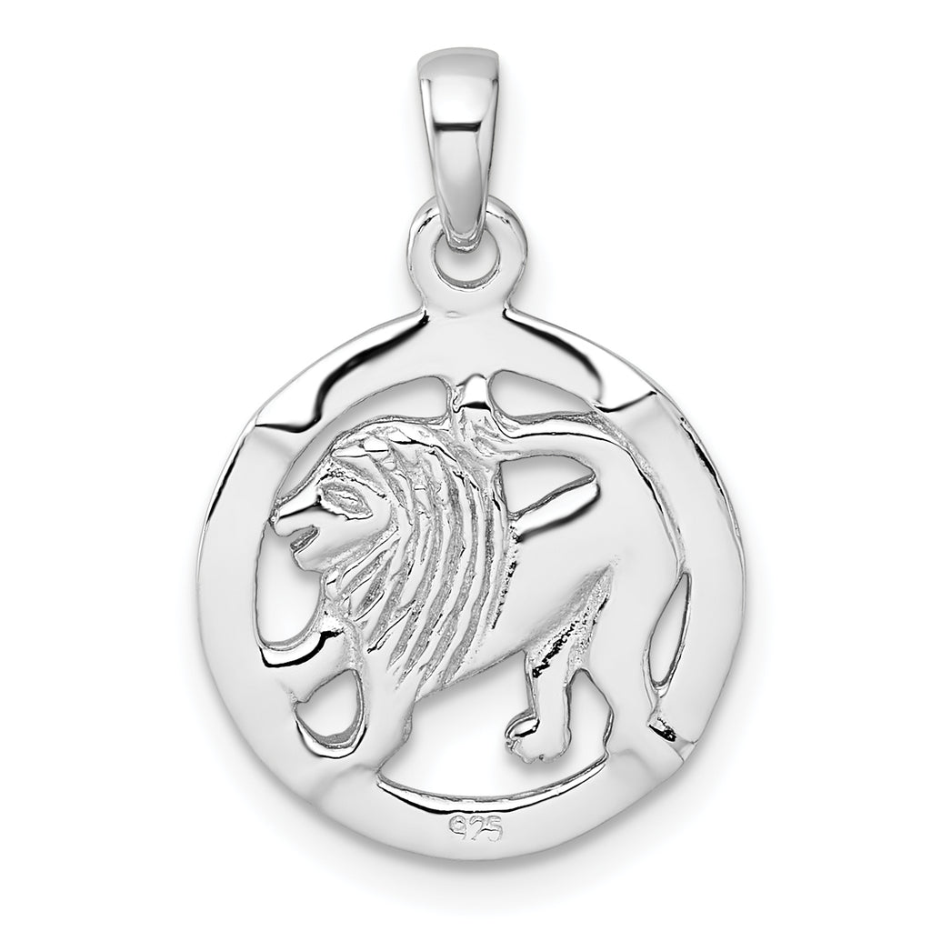 Sterling Silver Rhodium-plated Polished Reversible Leo Lion in Circle Zodiac Pendant