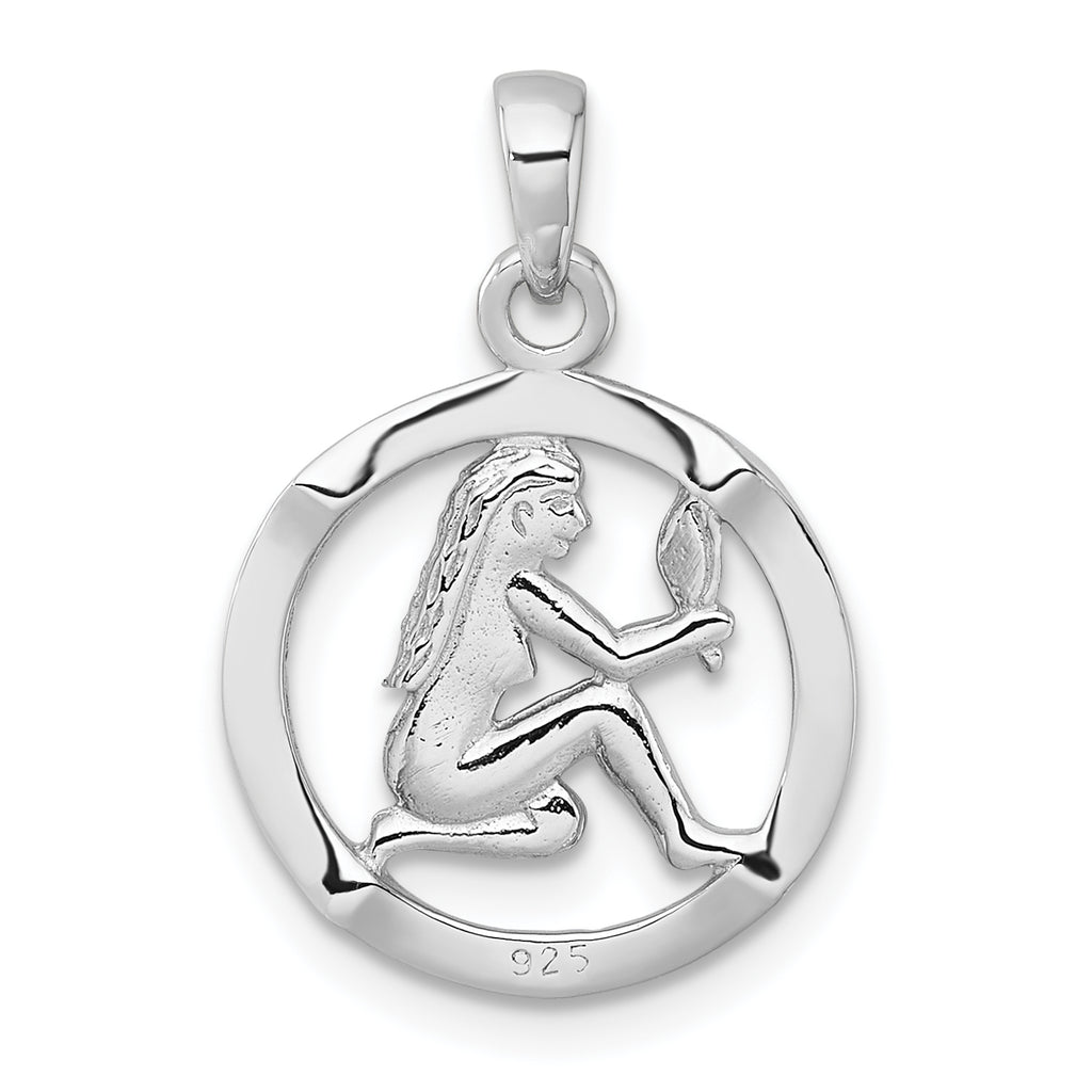 Sterling Silver Rhodium-plated Polished Reversible Virgo in Circle Zodiac Pendant