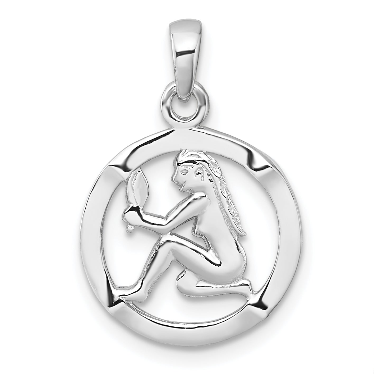 Sterling Silver Rhodium-plated Polished Reversible Virgo in Circle Zodiac Pendant Main image