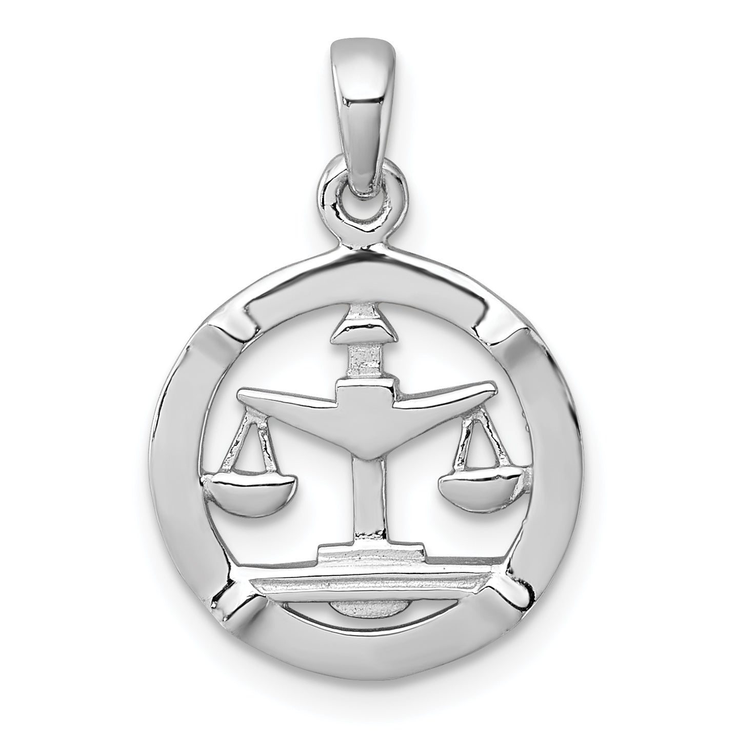 Sterling Silver Rhodium-plated Polished Reversible Libra Scales in Circle Zodiac Pendant Main image