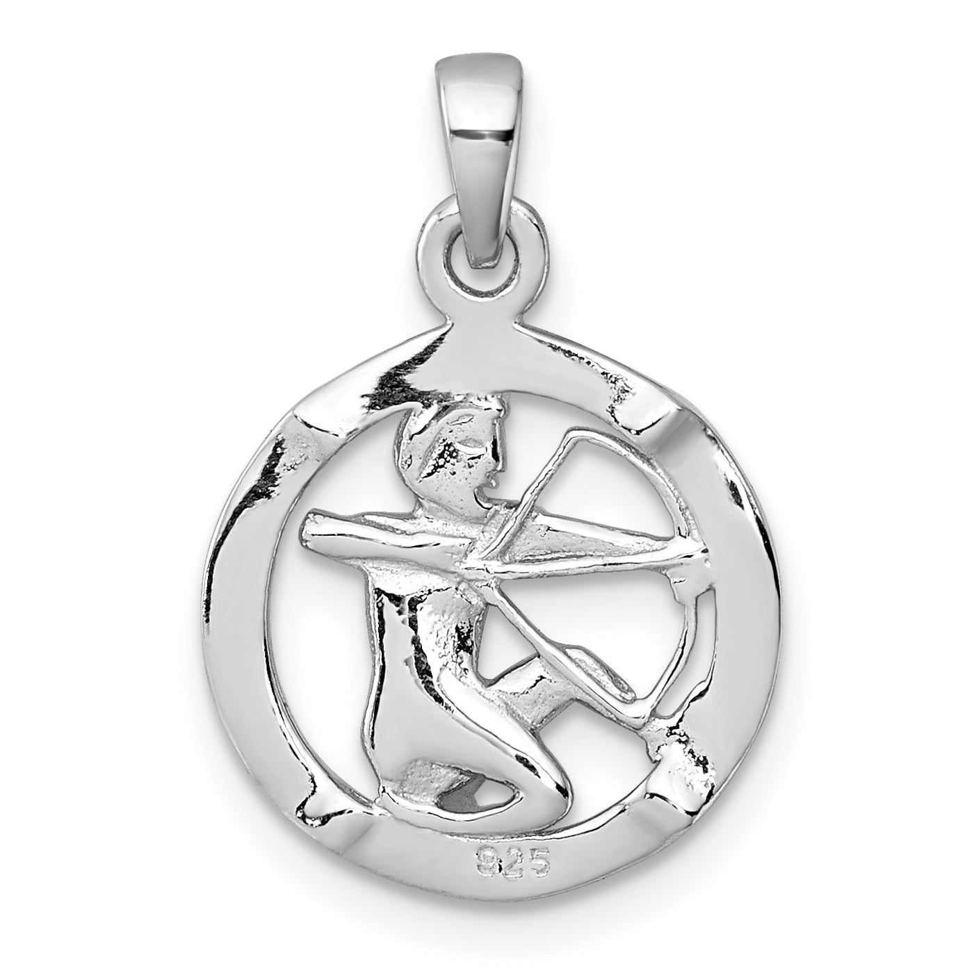 Sterling Silver Rhodium-plated Polished Reversible Sagittarius in Circle Zodiac Pendant