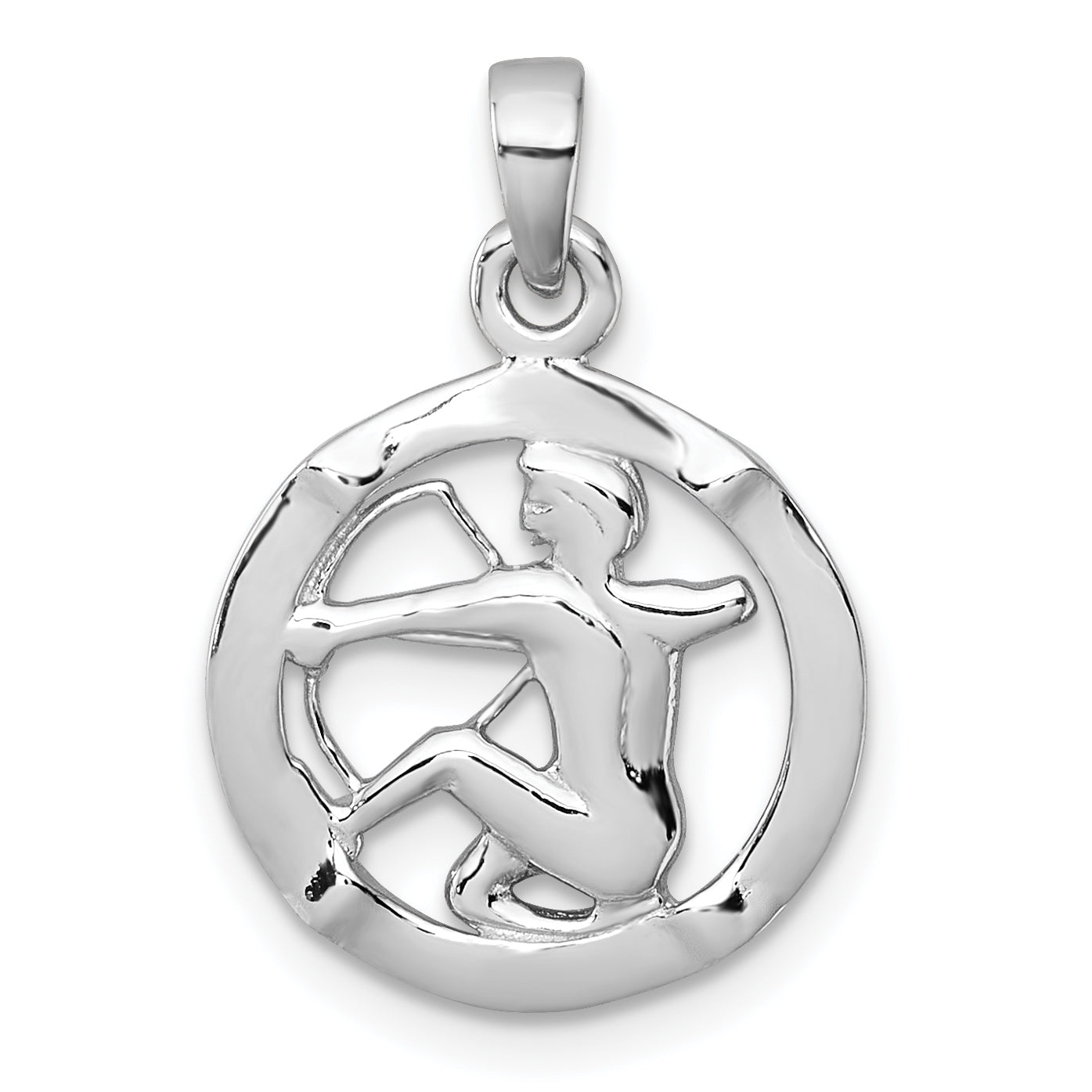 Sterling Silver Rhodium-plated Polished Reversible Sagittarius in Circle Zodiac Pendant Main image