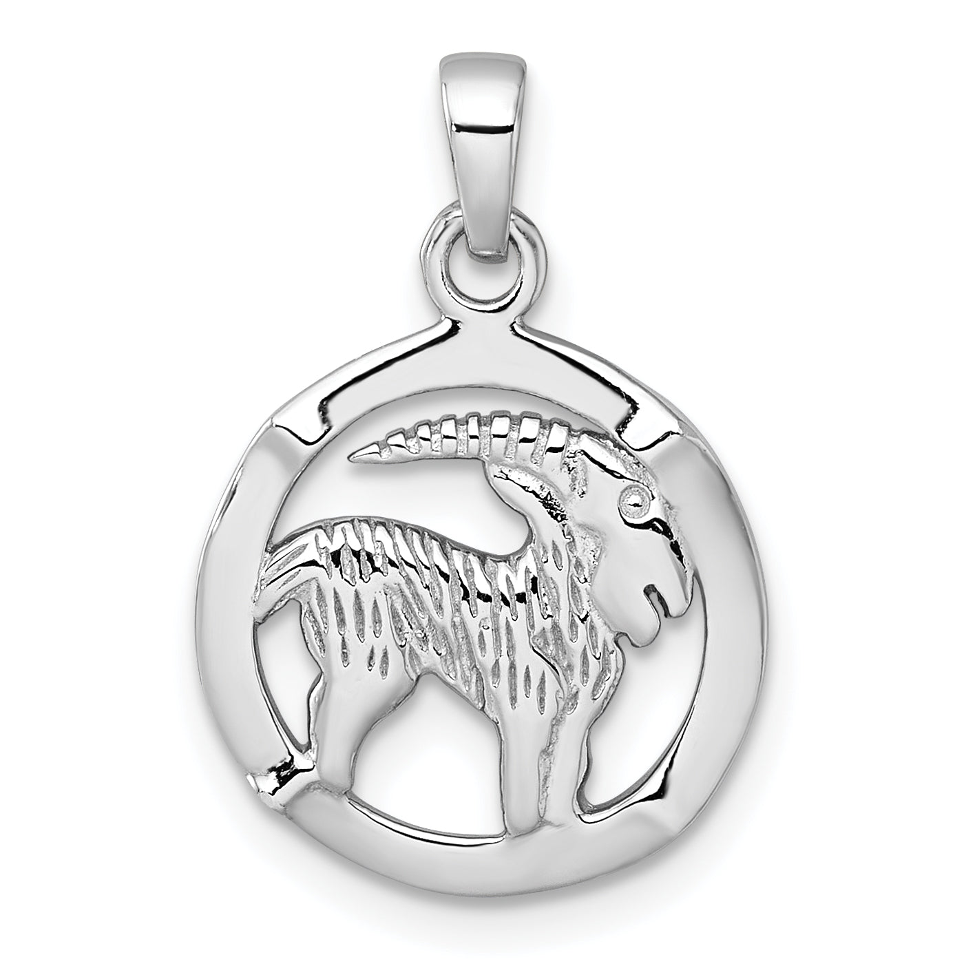 Sterling Silver Rhodium-plated Polished Reversible Capricorn Goat in Circle Zodiac Pendant Main image