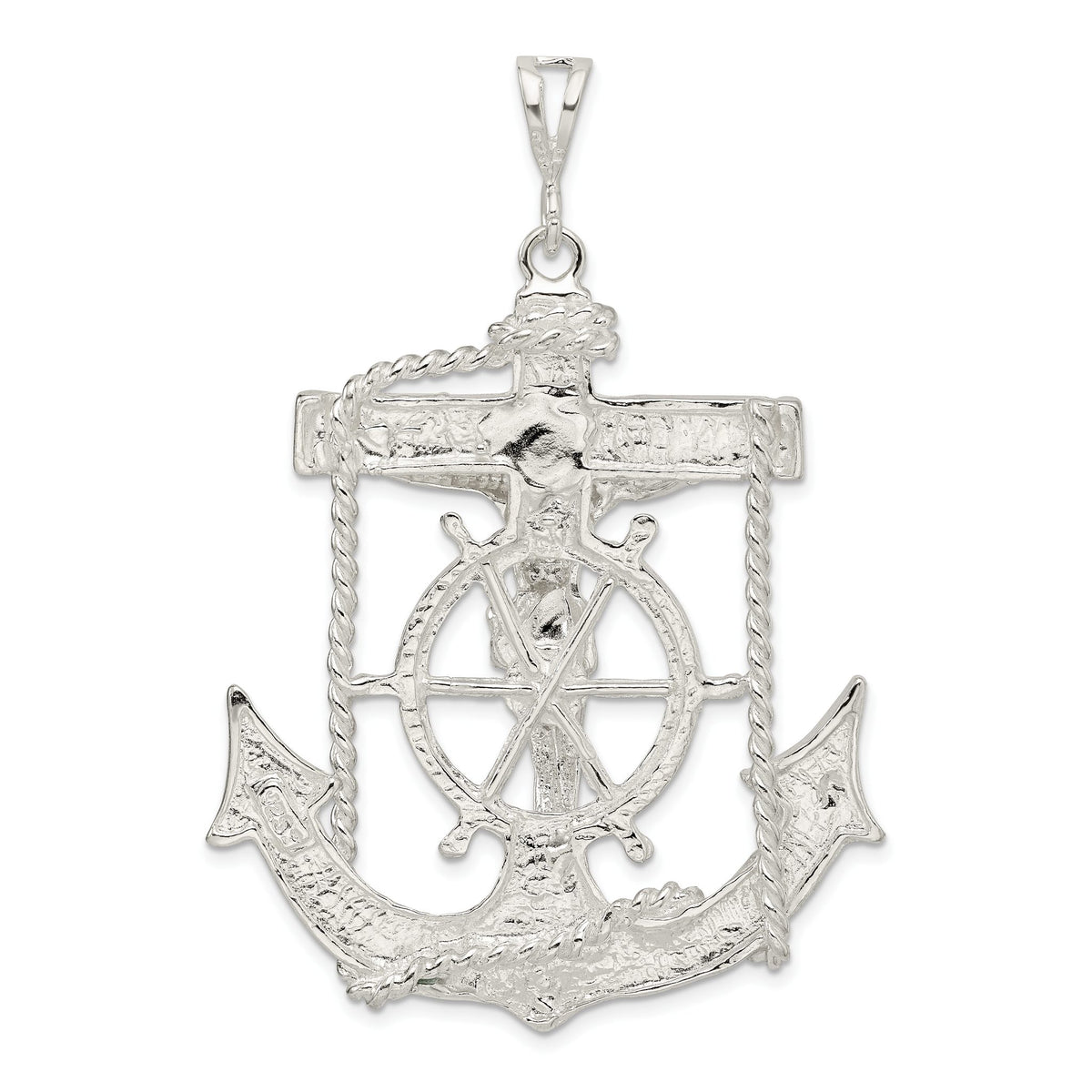 Mariner Cross Pendant in Sterling Silver, 66mm Textured & Diamond-Cut - Sophia Jewelers