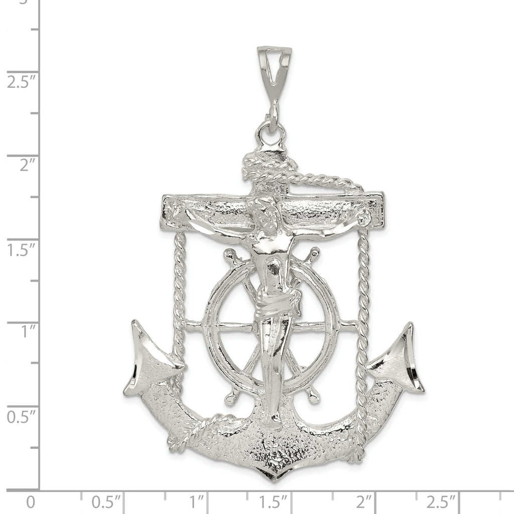 Mariner Cross Pendant in Sterling Silver, 66mm Textured & Diamond-Cut - Sophia Jewelers